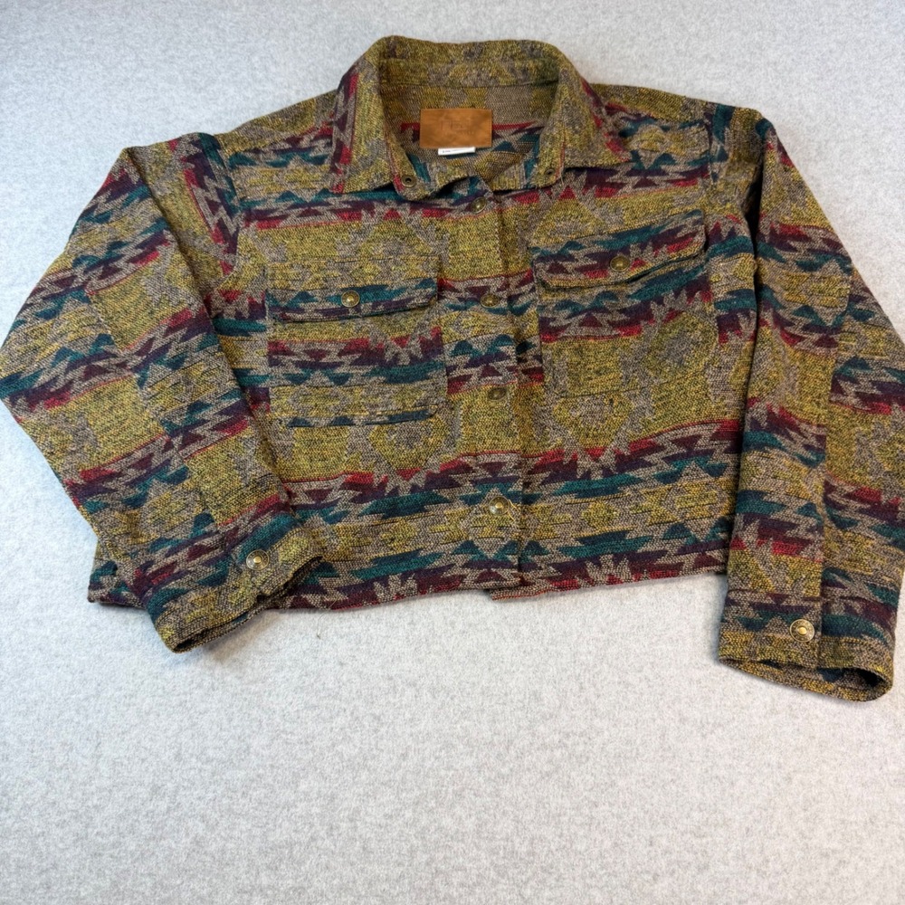 BBJ Los Angeles Womens XL Southwestern Tapestry Cropped Trucker Jacket Aztec